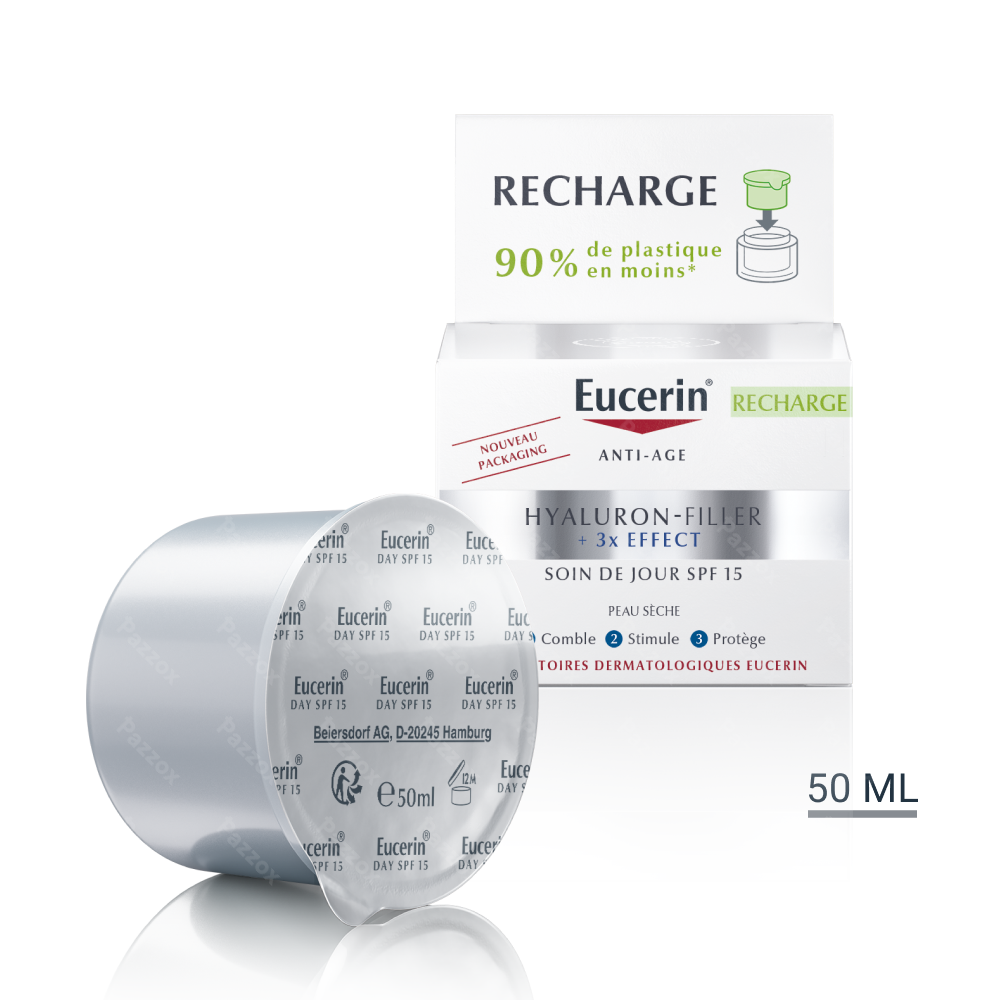 Eucerin Recharge Soin de Jour SPF 15 Hyaluron-Filler + 3x Effect pour peau sèche 50ml