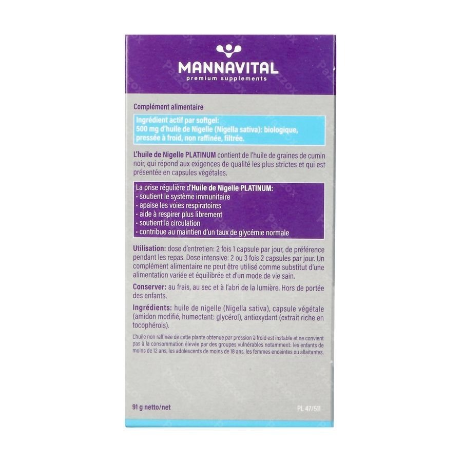 Mannavital Huile Nigelle Softgels 120