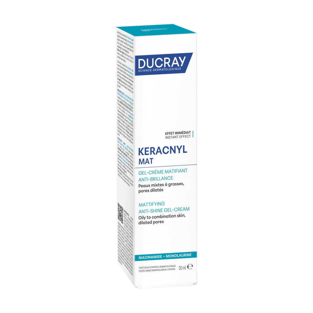 Ducray Keracnyl Mat Gel-Crème Matifiant Anti-Brillance, Niacinamide & Monolaurine, Peau mixte à grasse 30 ml