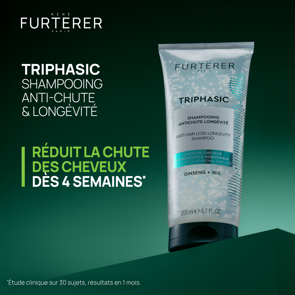 René Furterer Triphasic Shampooing Antichute Longévité, chute de cheveux héréditaire & hormonale 200ml