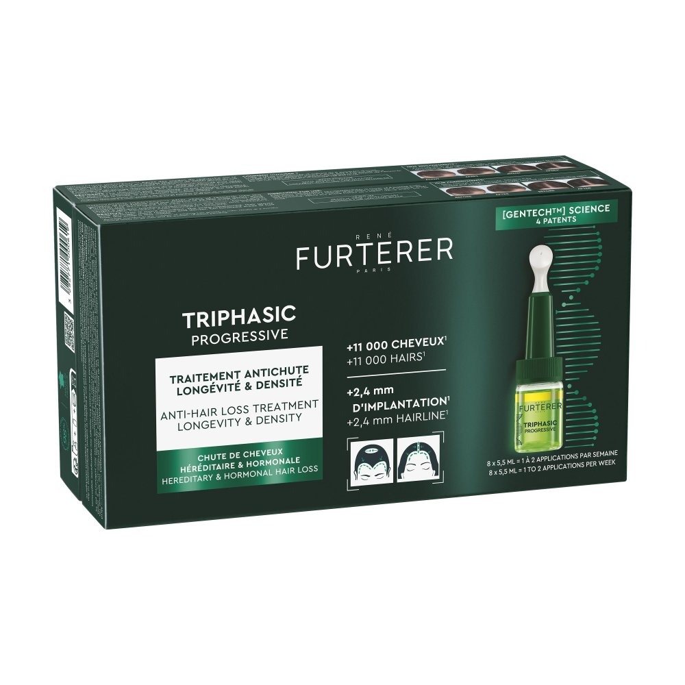 René Furterer Triphasic Progressive, Traitement Antichute Longévité & Densité, chute de cheveux héréditaire & hormonale 8fl.