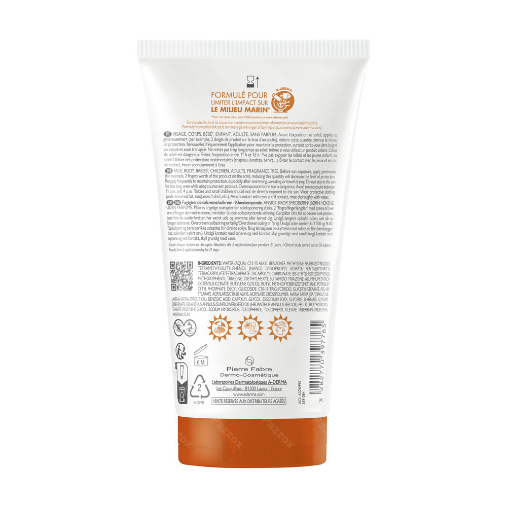 Aderma Exomega Control Creme Solaire Spf50+ 150ml