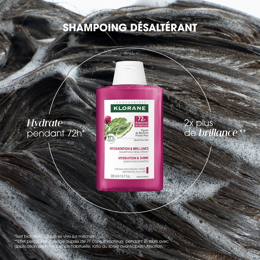 Klorane Figuier de Barbarie Shampooing désaltérant Hydratation & Brillance, Cheveux ternes 200ml