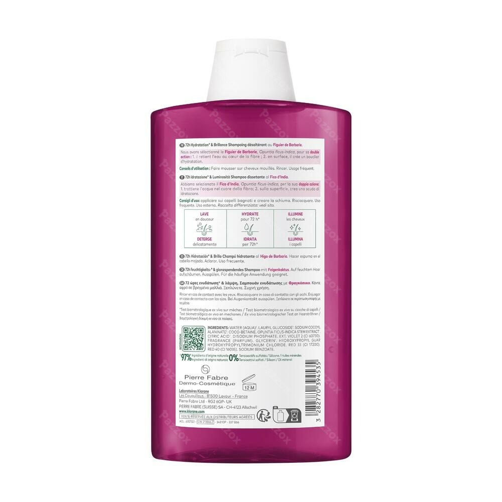 Klorane Hydratation & Brillance Shampoing Désaltérant au Figuier de Barbarie 400 ml