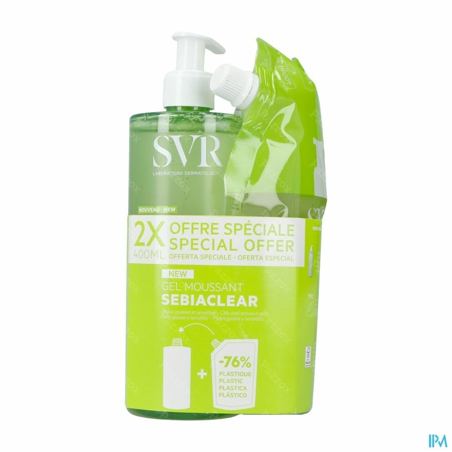 SVR Sebiaclear Gel Moussant 400ml+Refill 400ml