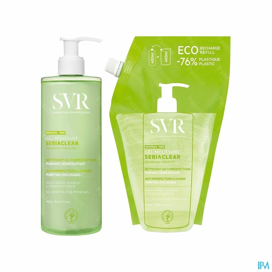 SVR Sebiaclear Gel Moussant 400ml+Refill 400ml