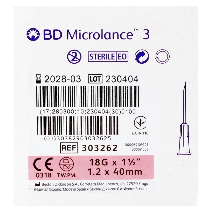 Bd Microlance 3 Aig.hypod.18g 1 1/2"40mm Ivoire100
