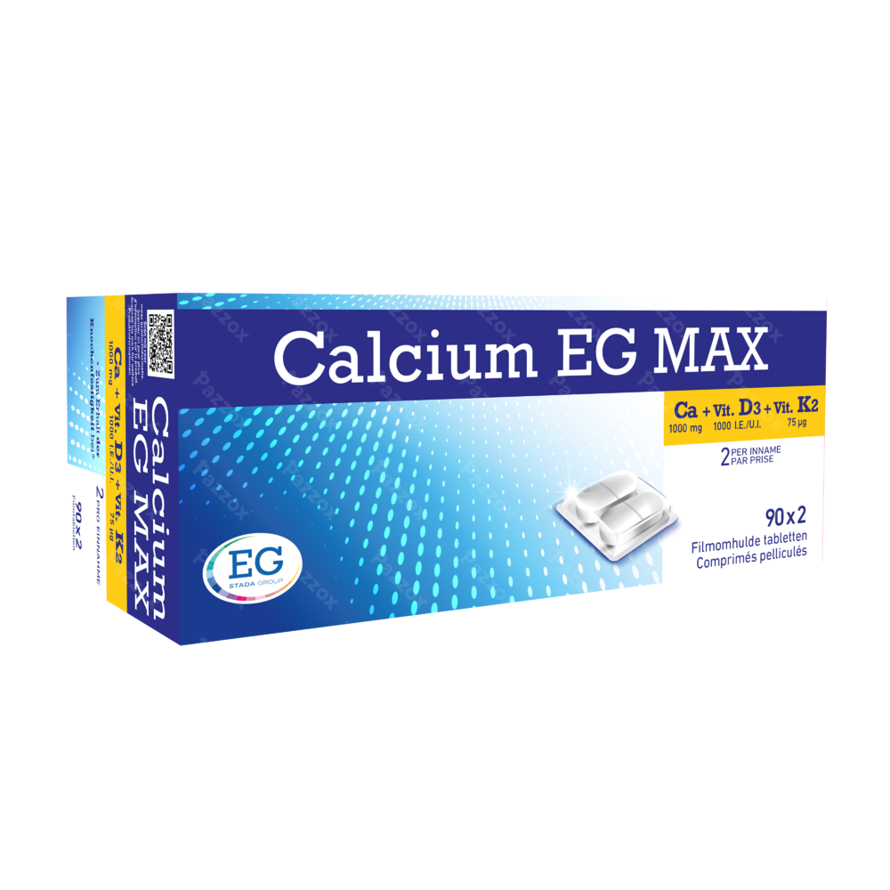 Calcium EG MAX 1000mg Calcium 1000U.I. Vitamine D3 75µg Vitamine K2 90x2 Comprimés