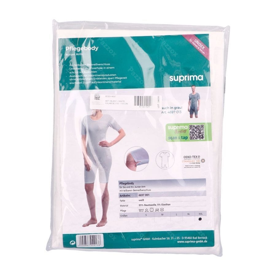 Suprima 4697 Body Manche Court Blanc Xxl