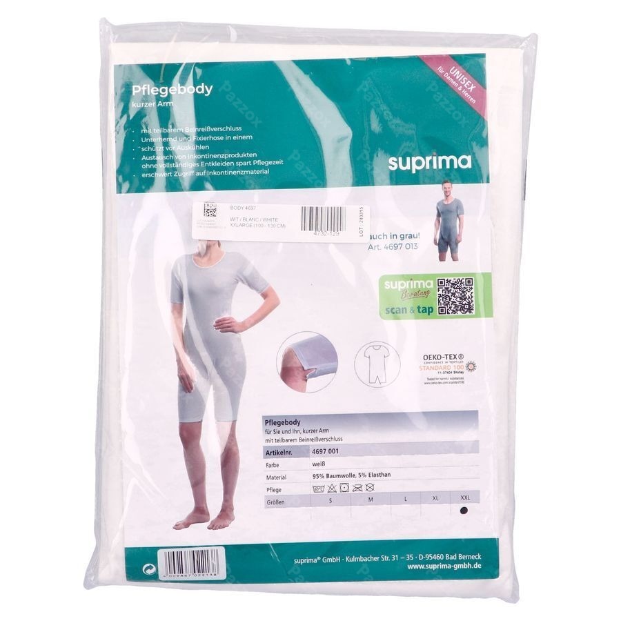 Suprima 4697 Body Manche Court Blanc Xxl