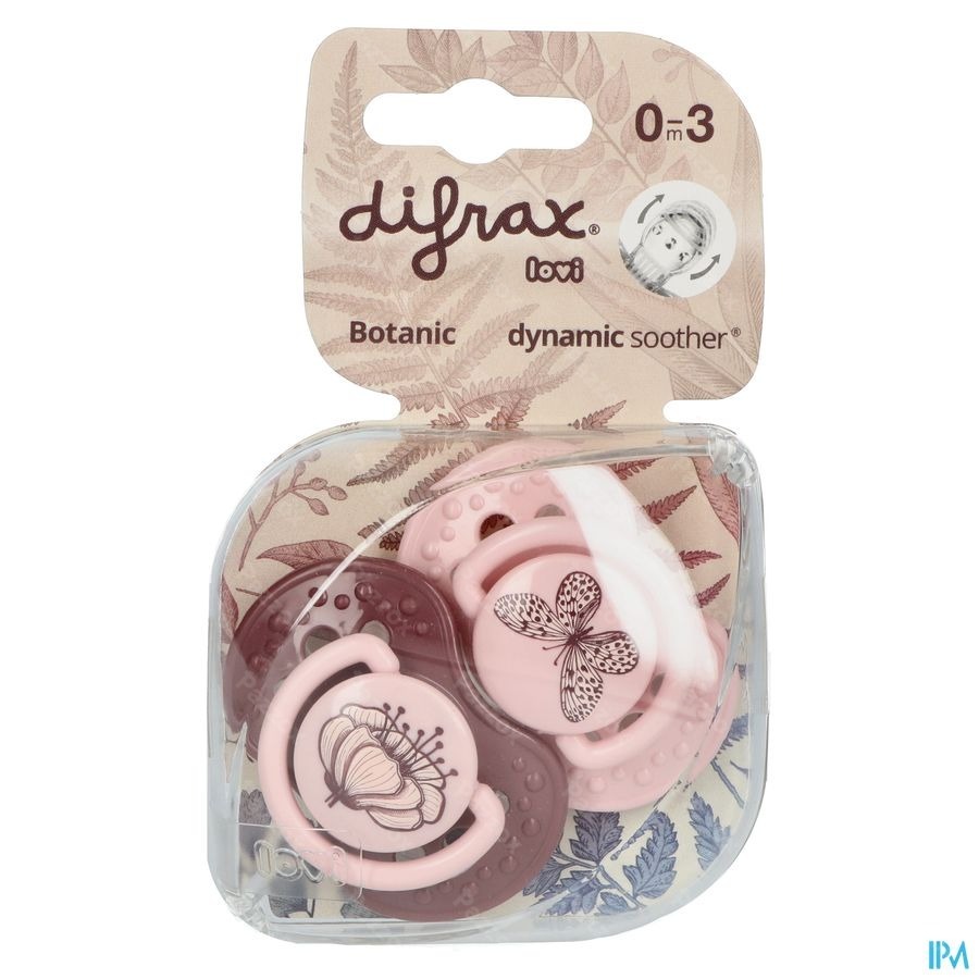 Difrax Sucette Dynamic Botanic Pink&purple 0-3m 2