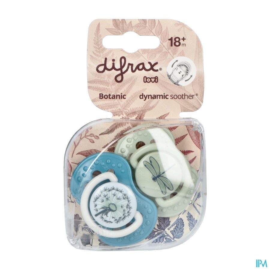 Difrax Sucette Dynamic Botanic Blue&green 18m+ 2