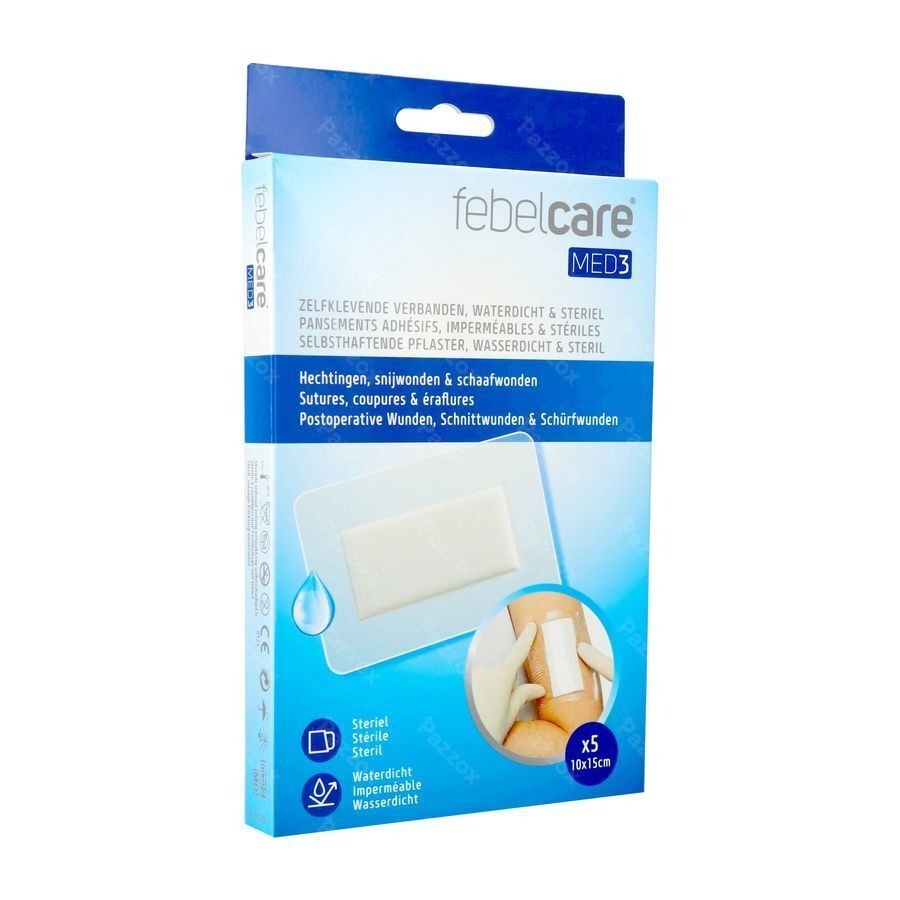 Febelcare Med3 Pans. Adh. Ster. Wtp 10x15cm 5