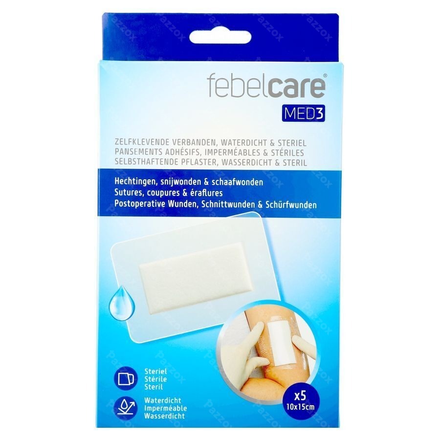Febelcare Med3 Pans. Adh. Ster. Wtp 10x15cm 5