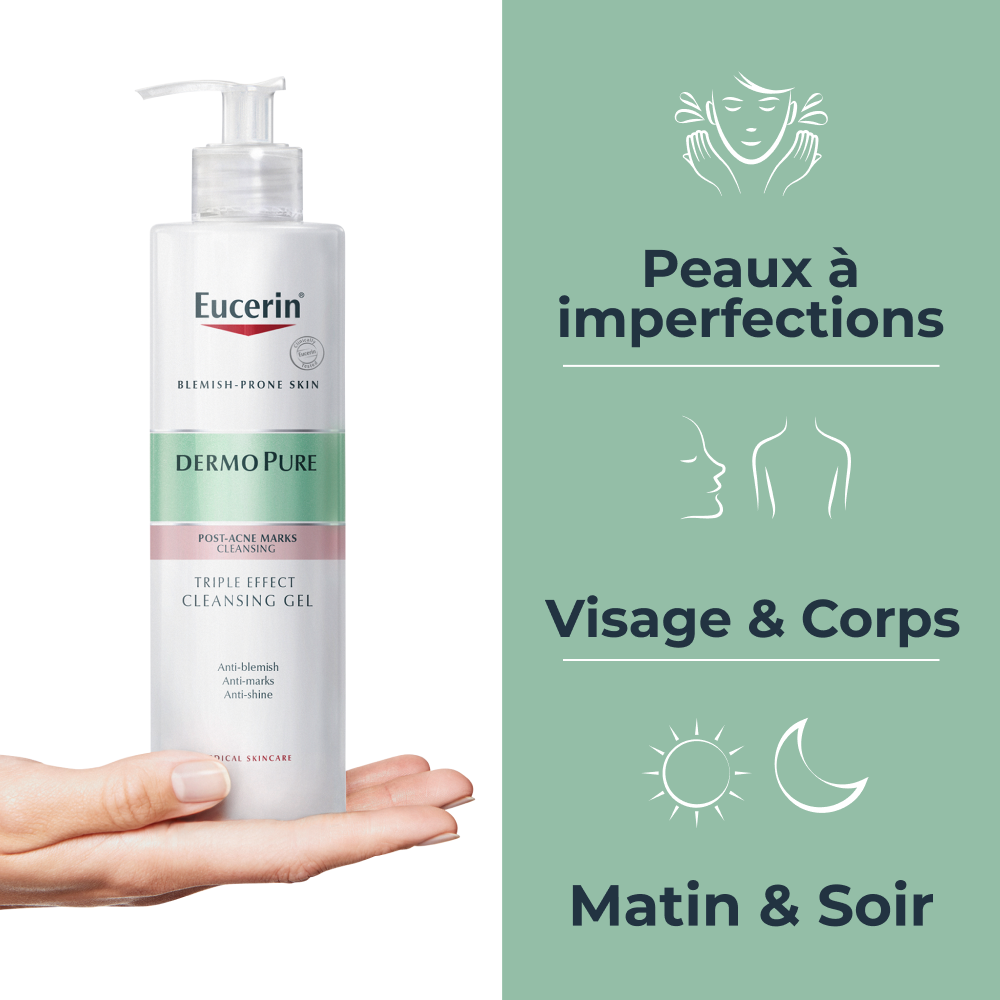 Eucerin DermoPure Gel Nettoyant Triple Action Marques Post-Acné Peau à Imperfections 400ml