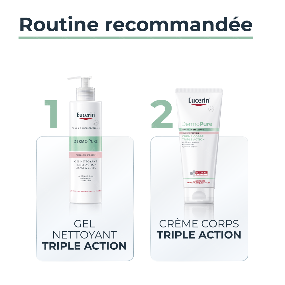 Eucerin DermoPure Crème Corps Triple Action Marques Post-Acné Peau à Imperfections 200ml