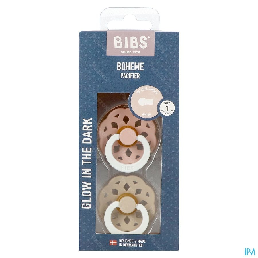 Bibs 1 Sucette Boheme Duo Glow Dark Blush&vanilla