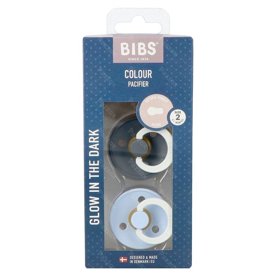 Bibs 2 Sucette Duo Glow Dark Iron&baby Blue