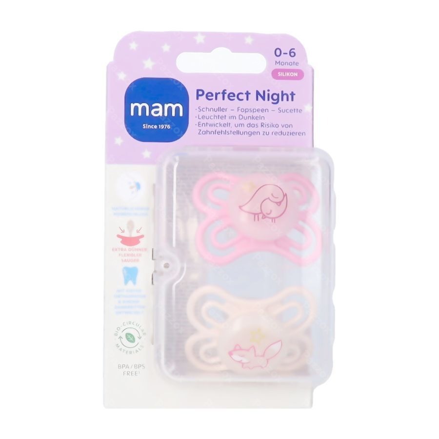 Mam Perfect Night Sucette Silicone Pure 0-6m Rose2