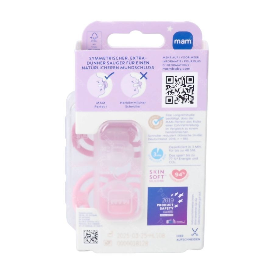 Mam Perfect Night Sucette Silicone Pure 16m+ Rose2