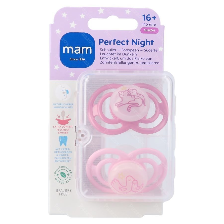 Mam Perfect Night Sucette Silicone Pure 16m+ Rose2