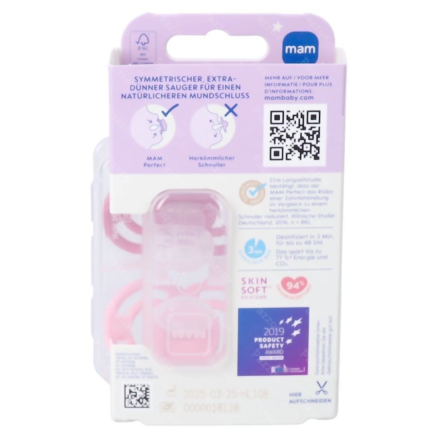 Mam Perfect Night Sucette Silicone Pure 16m+ Rose2