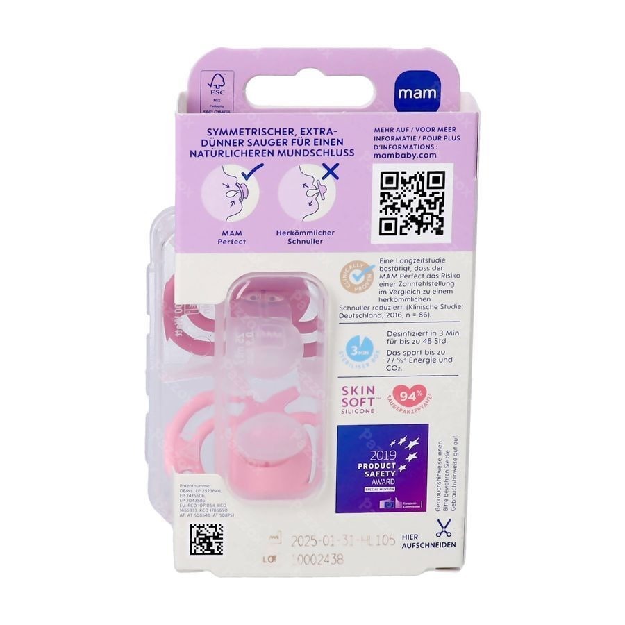 Mam Perfect Sucette Silicone Pure 6-16m Rose 2