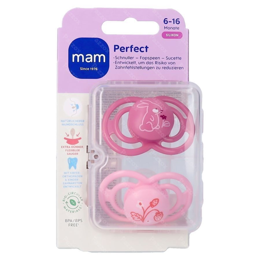 Mam Perfect Sucette Silicone Pure 6-16m Rose 2