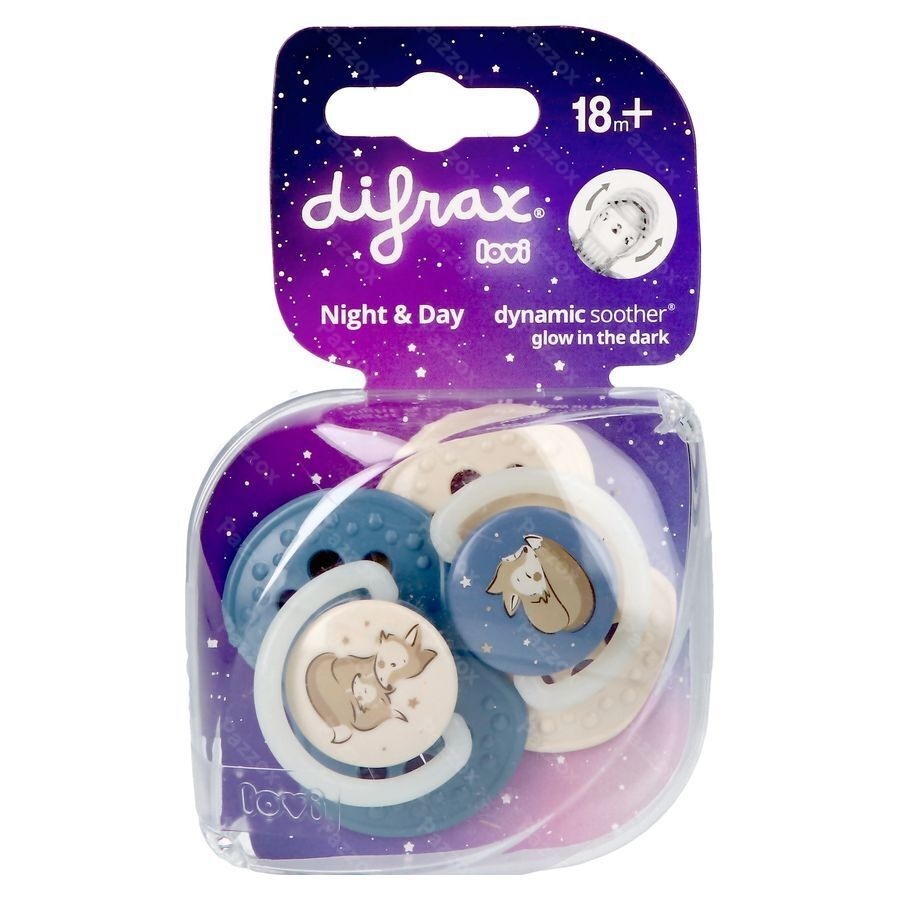 Difrax Dynamic Sucette Day&night Assorti 18m+ 2
