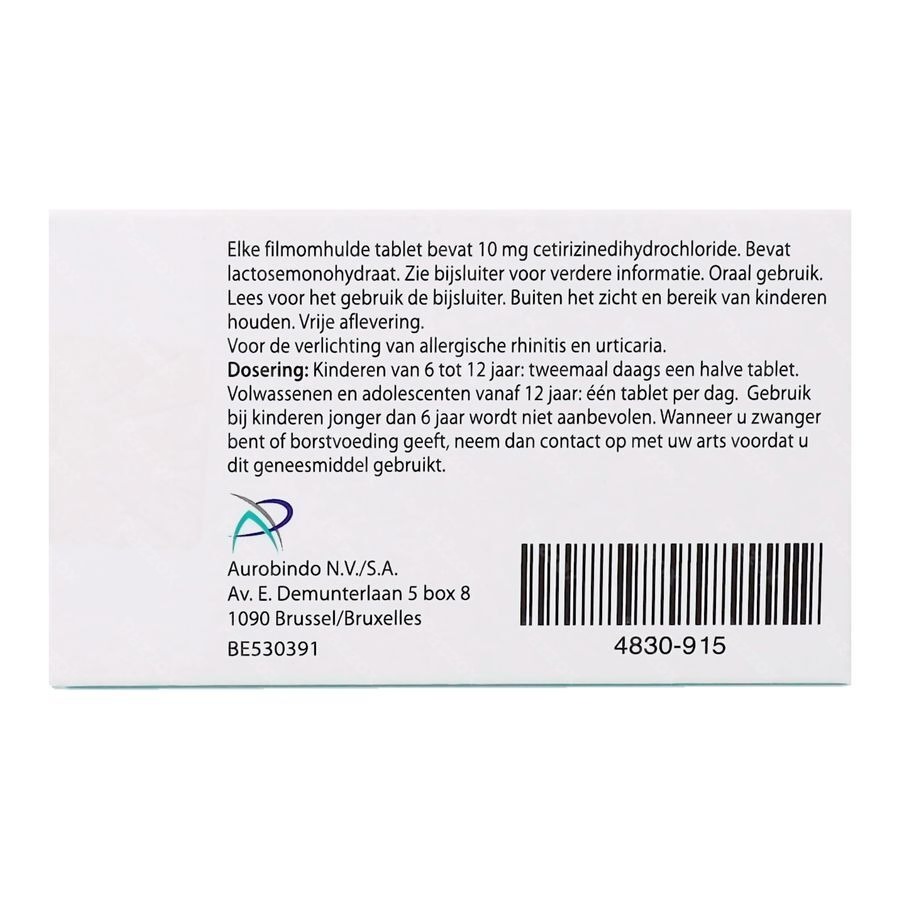 Aurobindo Ceterizin 10mg 10 Comprimés