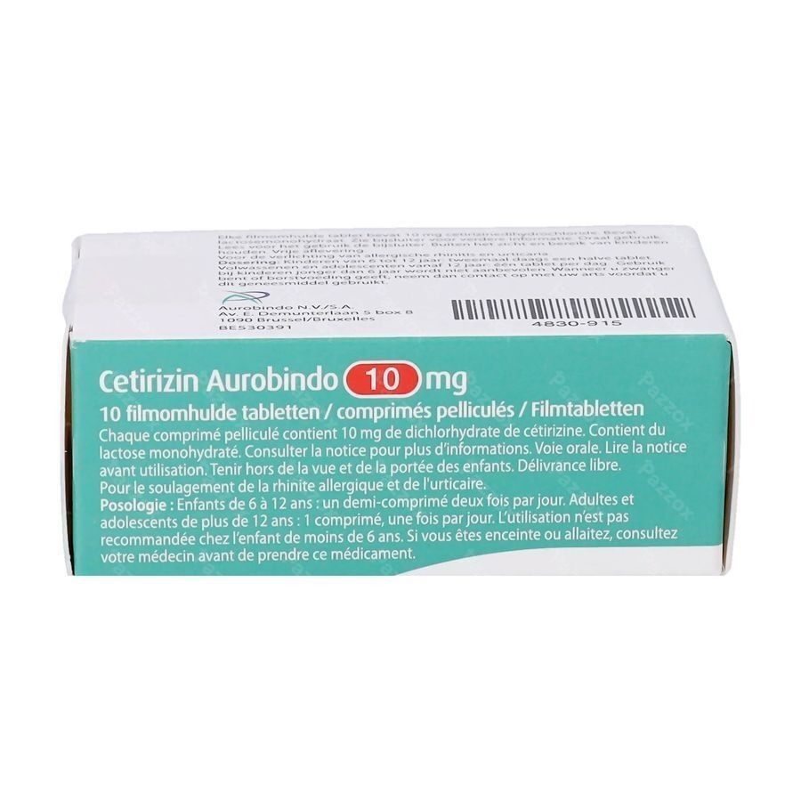 Aurobindo Ceterizin 10mg 10 Comprimés