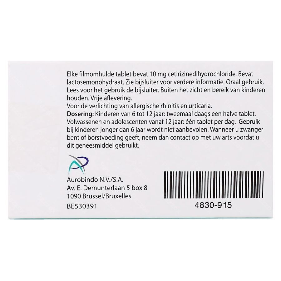 Aurobindo Ceterizin 10mg 10 Comprimés