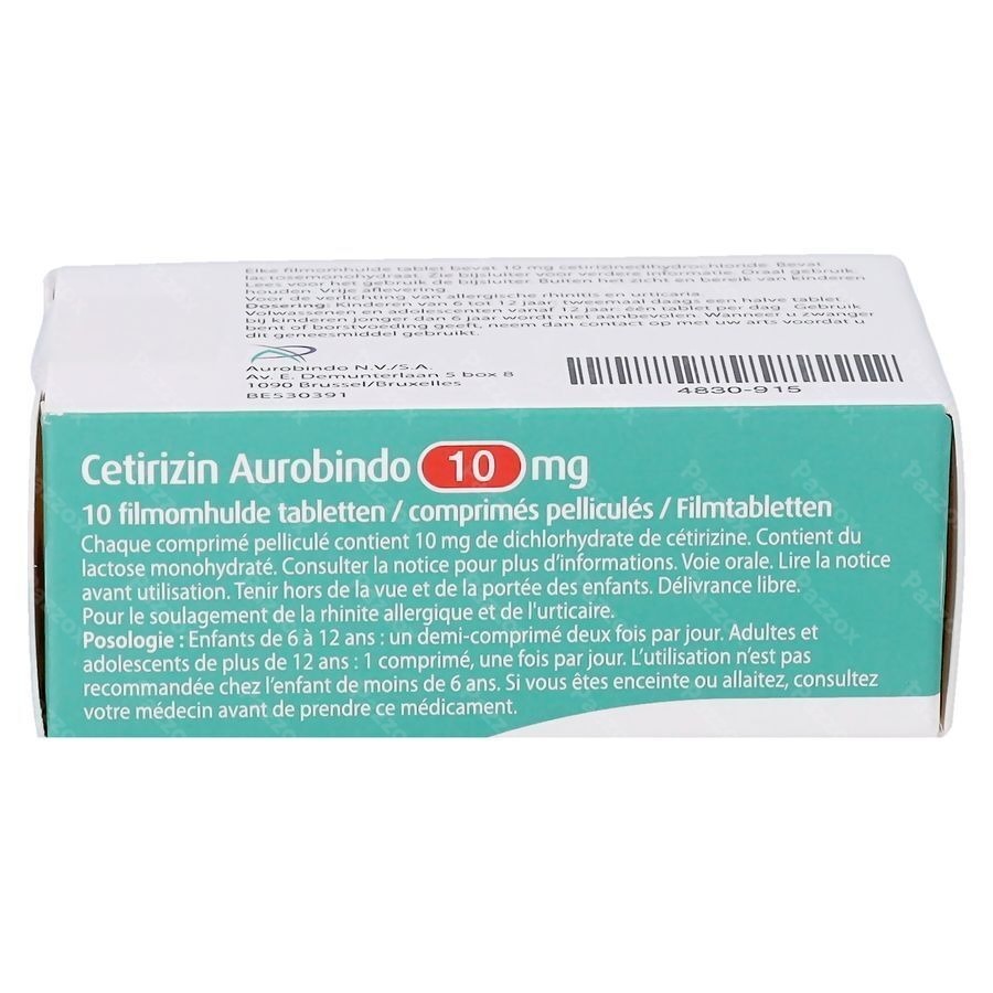 Aurobindo Ceterizin 10mg 10 Comprimés
