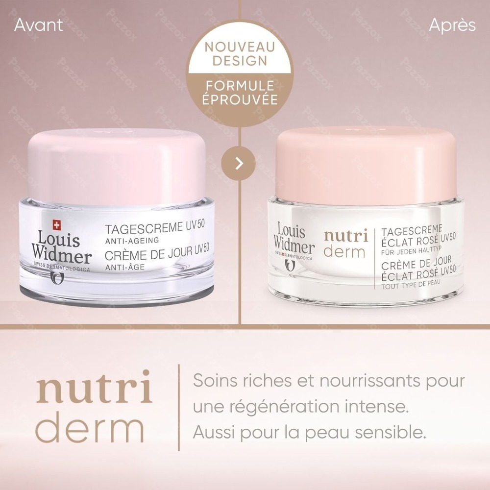 Louis Widmer Nutriderm Crème de Jour Éclat Rosé UV 50 Sans Parfum 50ml