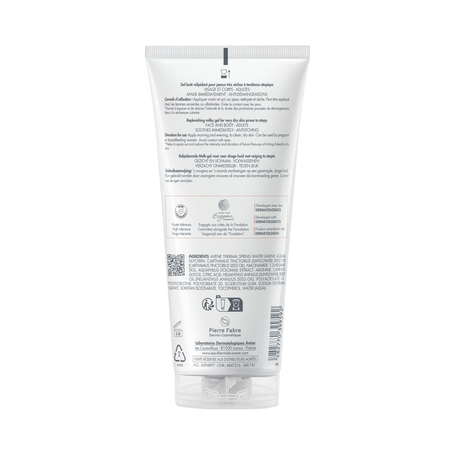 Avène Xeracalm A.D Gel lacté relipidant Triple Efficacité, Apaisant, Anti-crise & Anti-démangeaisons, Peaux très sèches à tendance atopique 200ml