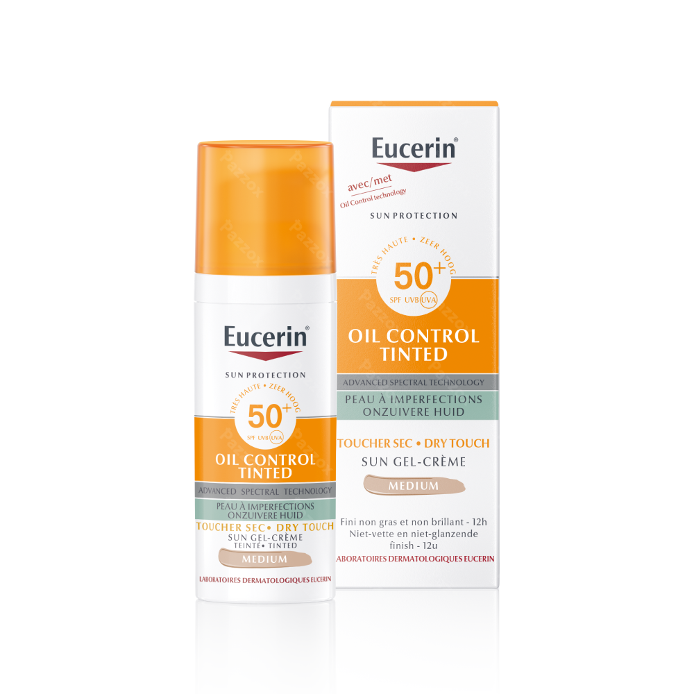 Eucerin Sun Oil Control SPF 50+ Toucher Sec Gel-Crème Teinté Medium Peau à Imperfections et Grasse 50ml