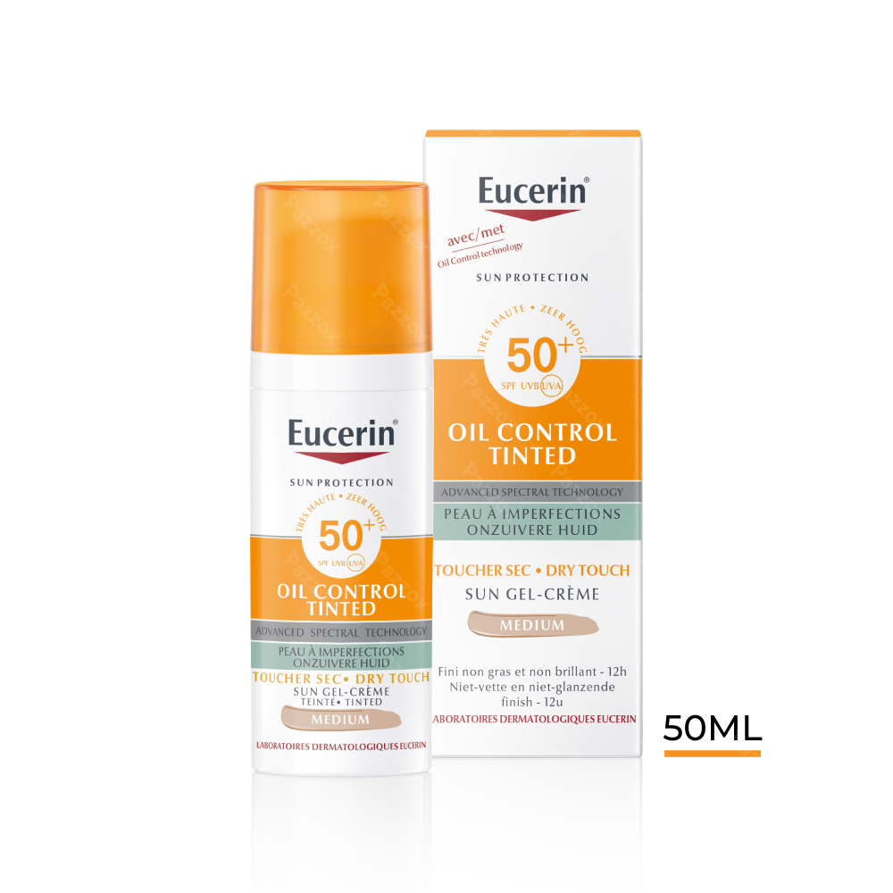 Eucerin Sun Oil Control SPF 50+ Toucher Sec Gel-Crème Teinté Medium Peau à Imperfections et Grasse 50ml