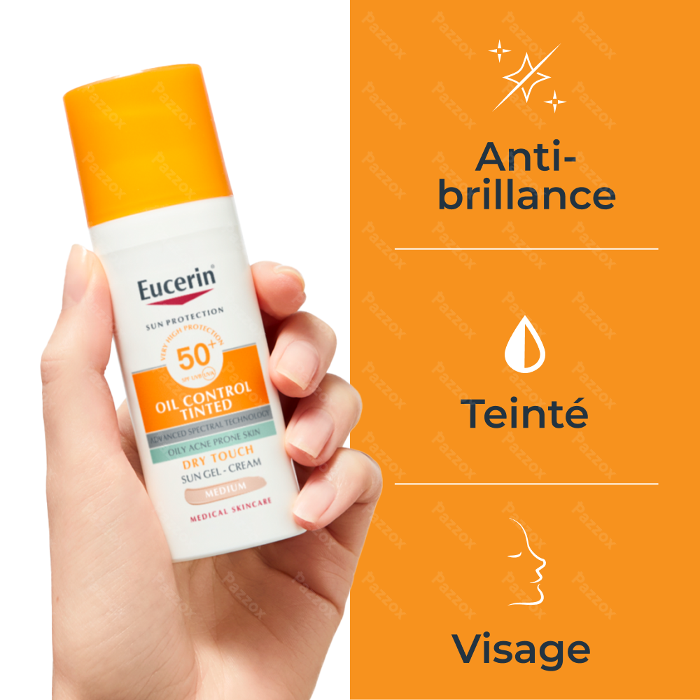 Eucerin Sun Oil Control SPF 50+ Toucher Sec Gel-Crème Teinté Medium Peau à Imperfections et Grasse 50ml