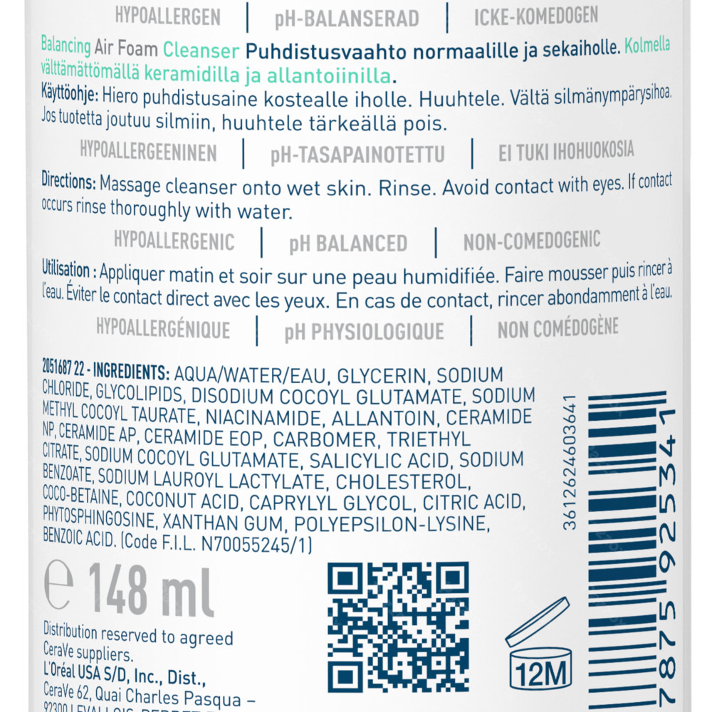 CeraVe Mousse Nettoyante Équilibrante 148ml