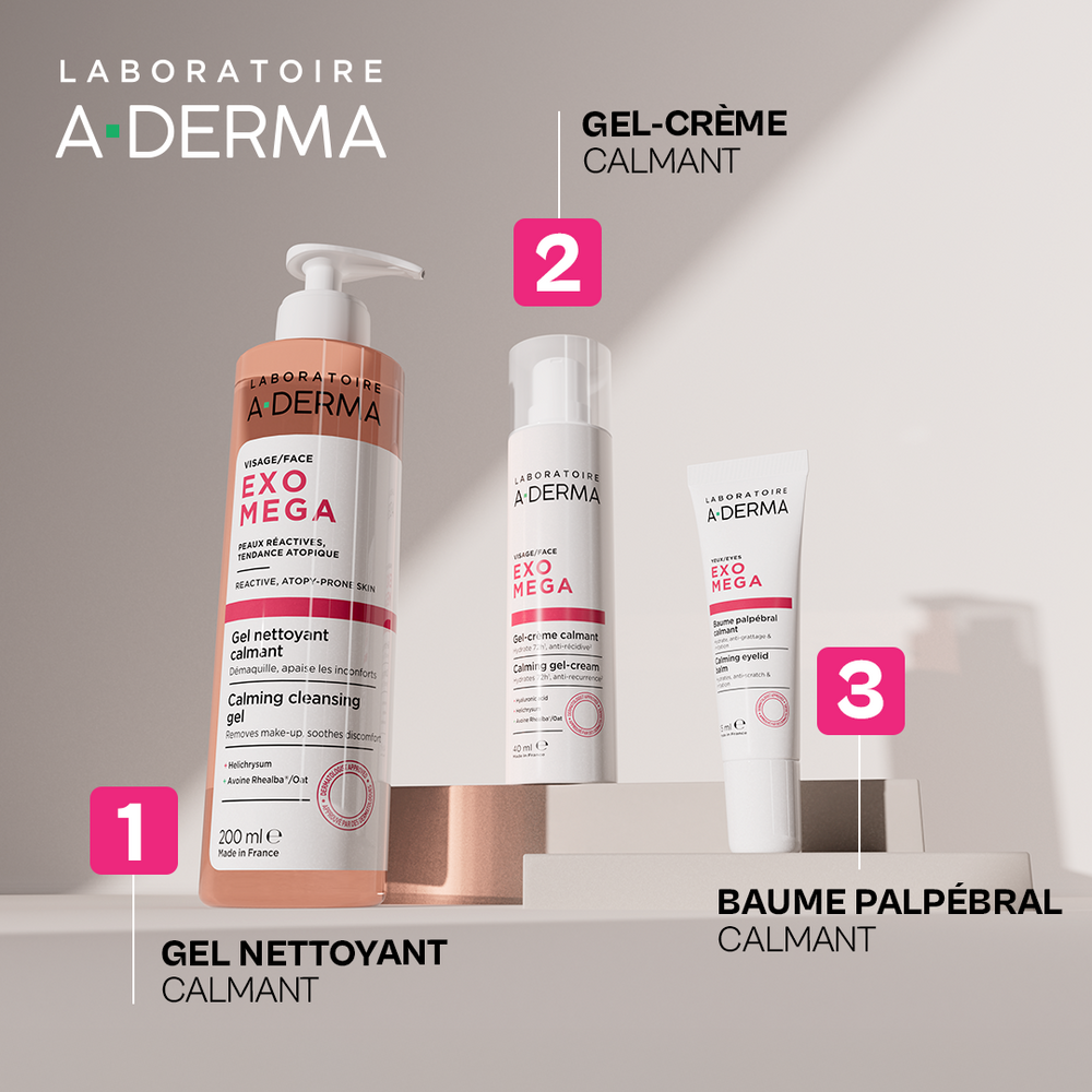 A-Derma Exomega Visage Gel nettoyant calmant, Démaquillant, Peau réactive à tendance à l'eczéma atopique 200ml