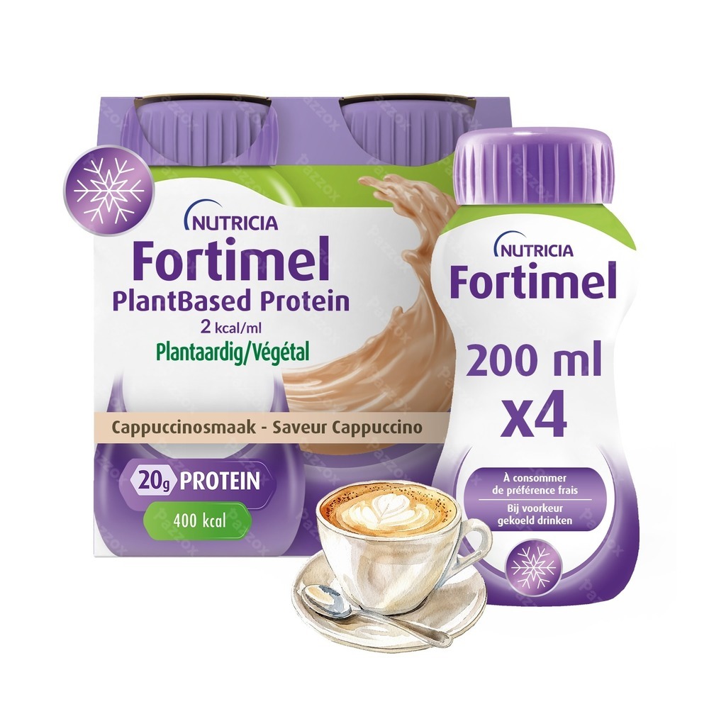Fortimel PlantBased Protein 2kcal Saveur Cappuccino Complément Nutritionnel Dénutrition Bouteilles 4x200ml