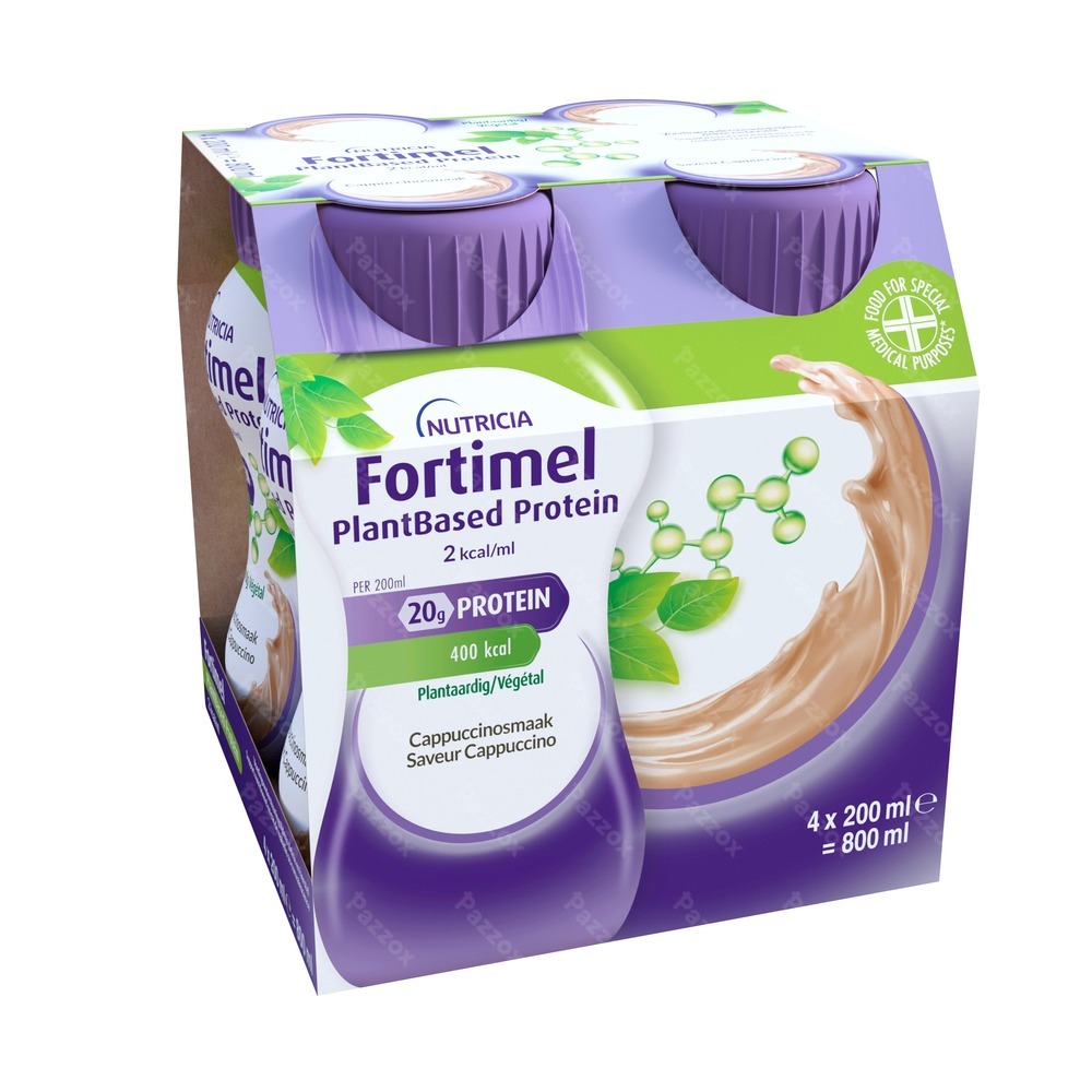 Fortimel PlantBased Protein 2kcal Saveur Cappuccino Complément Nutritionnel Dénutrition Bouteilles 4x200ml