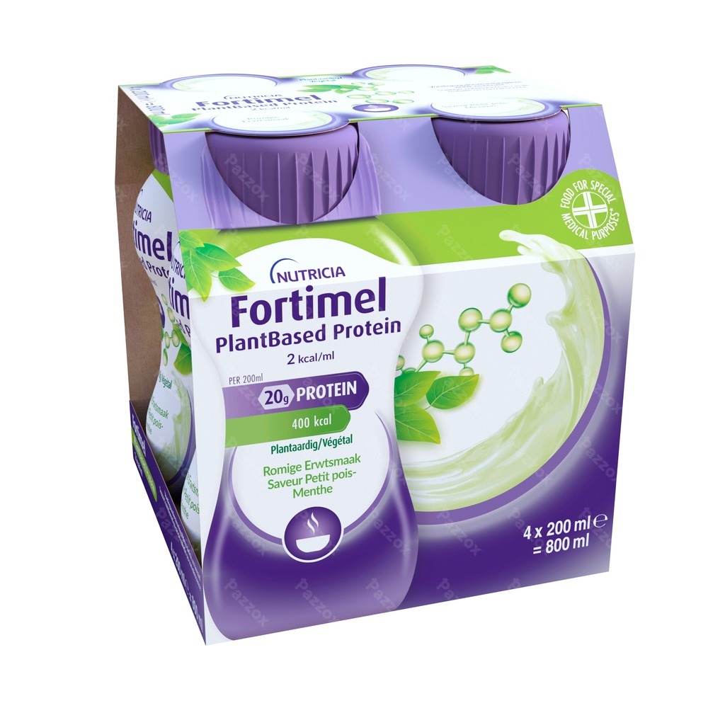 Fortimel PlantBased Protein 2kcal Saveur Petit Pois - Menthe Complément Nutritionnel Dénutrition Bouteilles 4x200ml