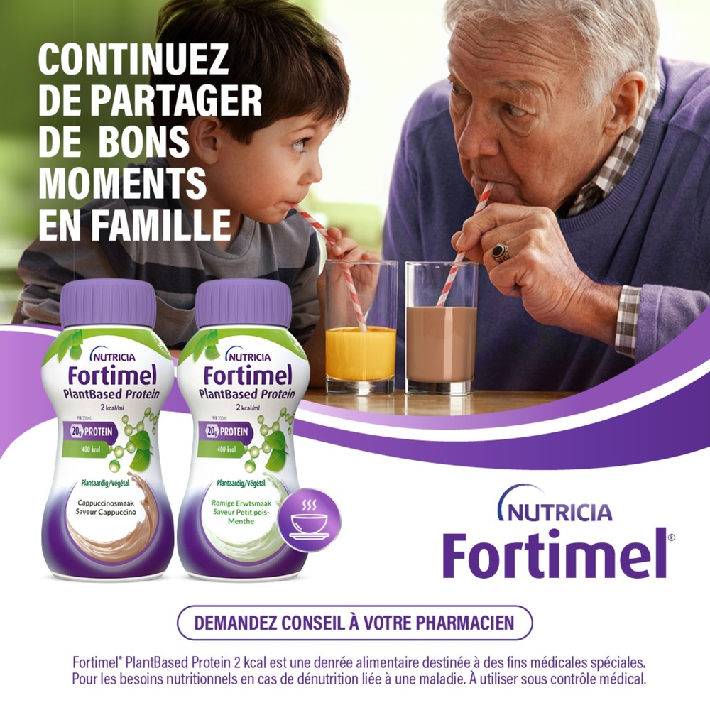 Fortimel PlantBased Protein 2kcal Saveur Petit Pois - Menthe Complément Nutritionnel Dénutrition Bouteilles 4x200ml