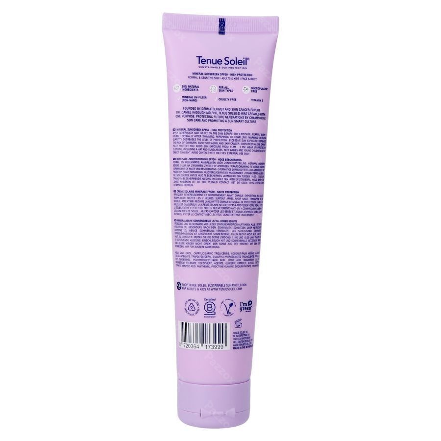 Tenue Soleil Creme Solaire Minerale Spf50 100ml