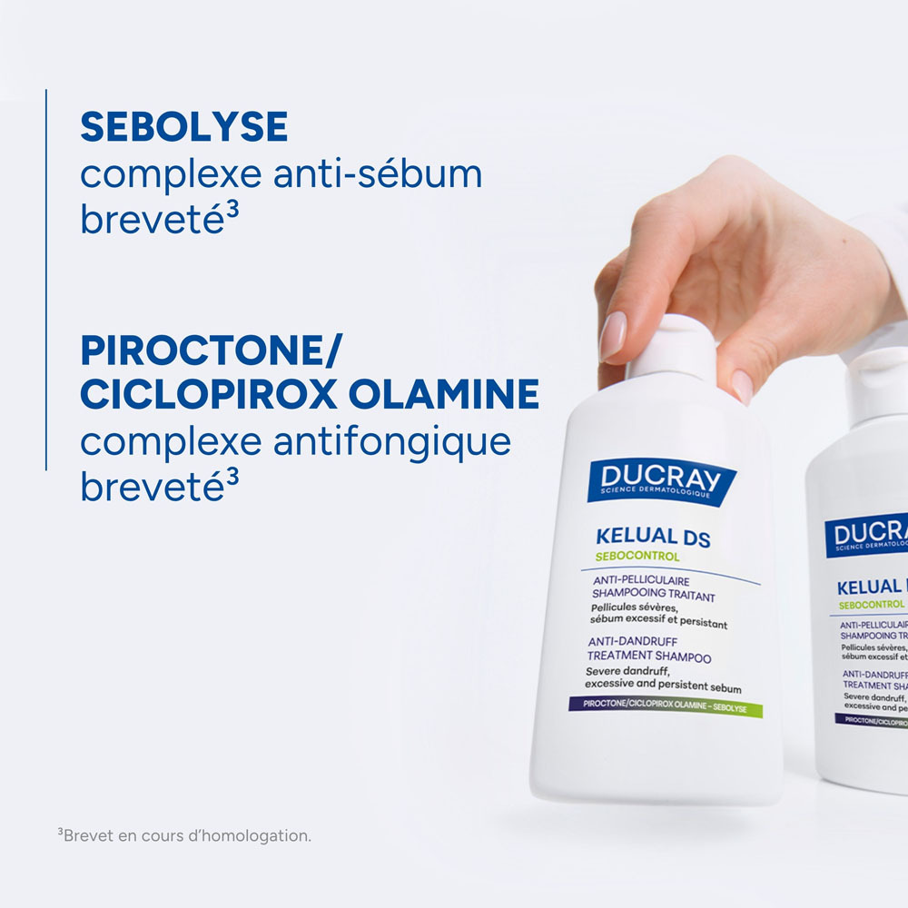 Ducray Kelual DS Sebocontrol Shampooing traitant Anti-pelliculaire, Pellicules sévères, Sébum excessif et persistant 100ml