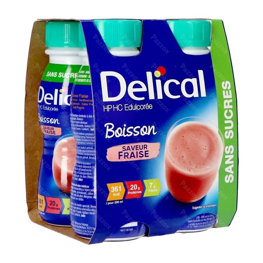 Delical Boisson Lactee S/sucre Fraise 4x200ml