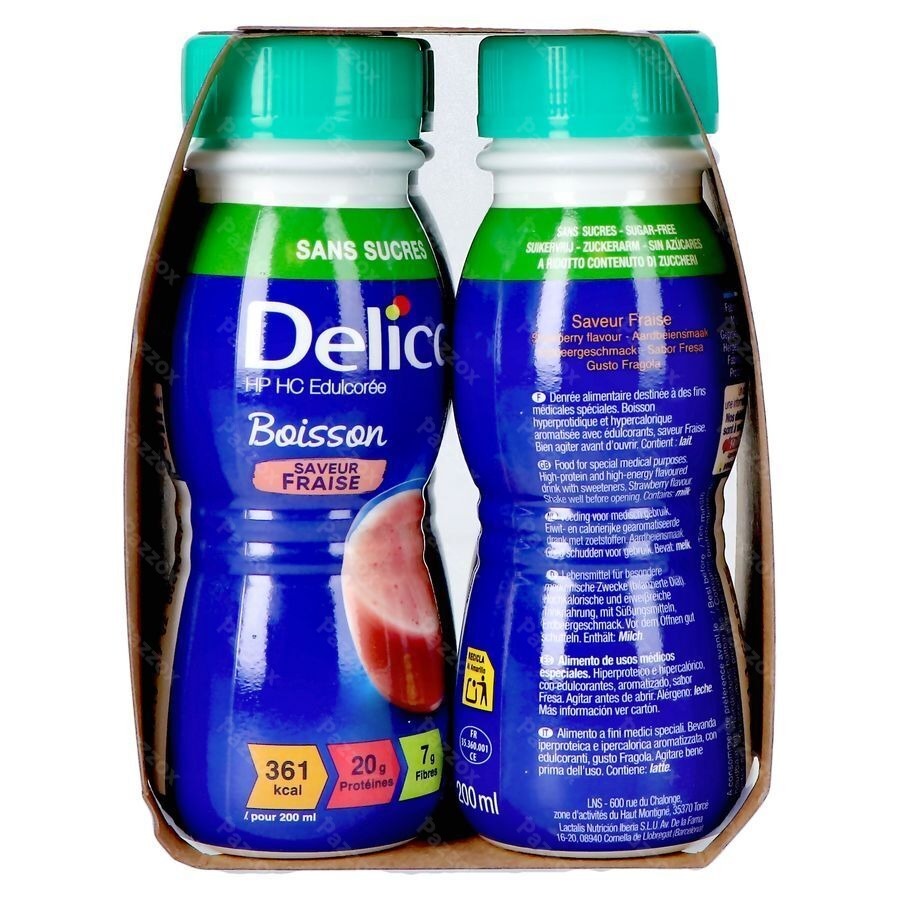Delical Boisson Lactee S/sucre Fraise 4x200ml