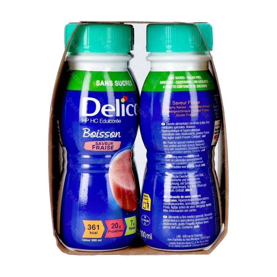 Delical Boisson Lactee S/sucre Fraise 4x200ml
