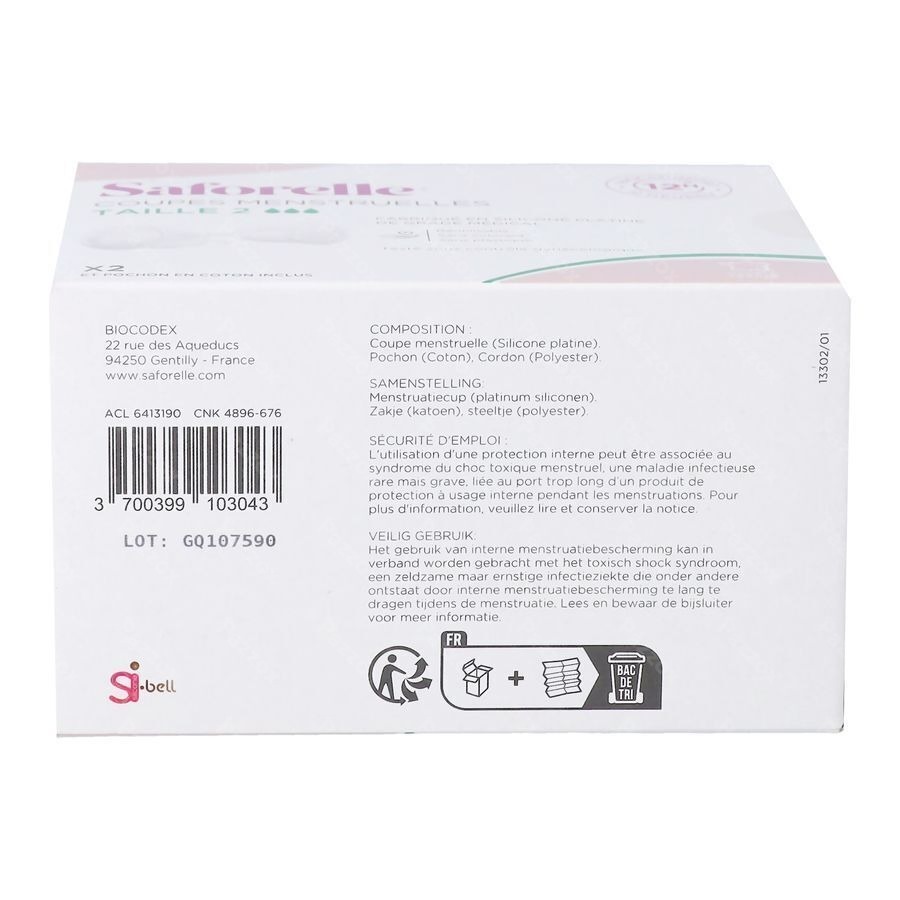 Saforelle Coupes Menstruelles Pack Confort 12h T2